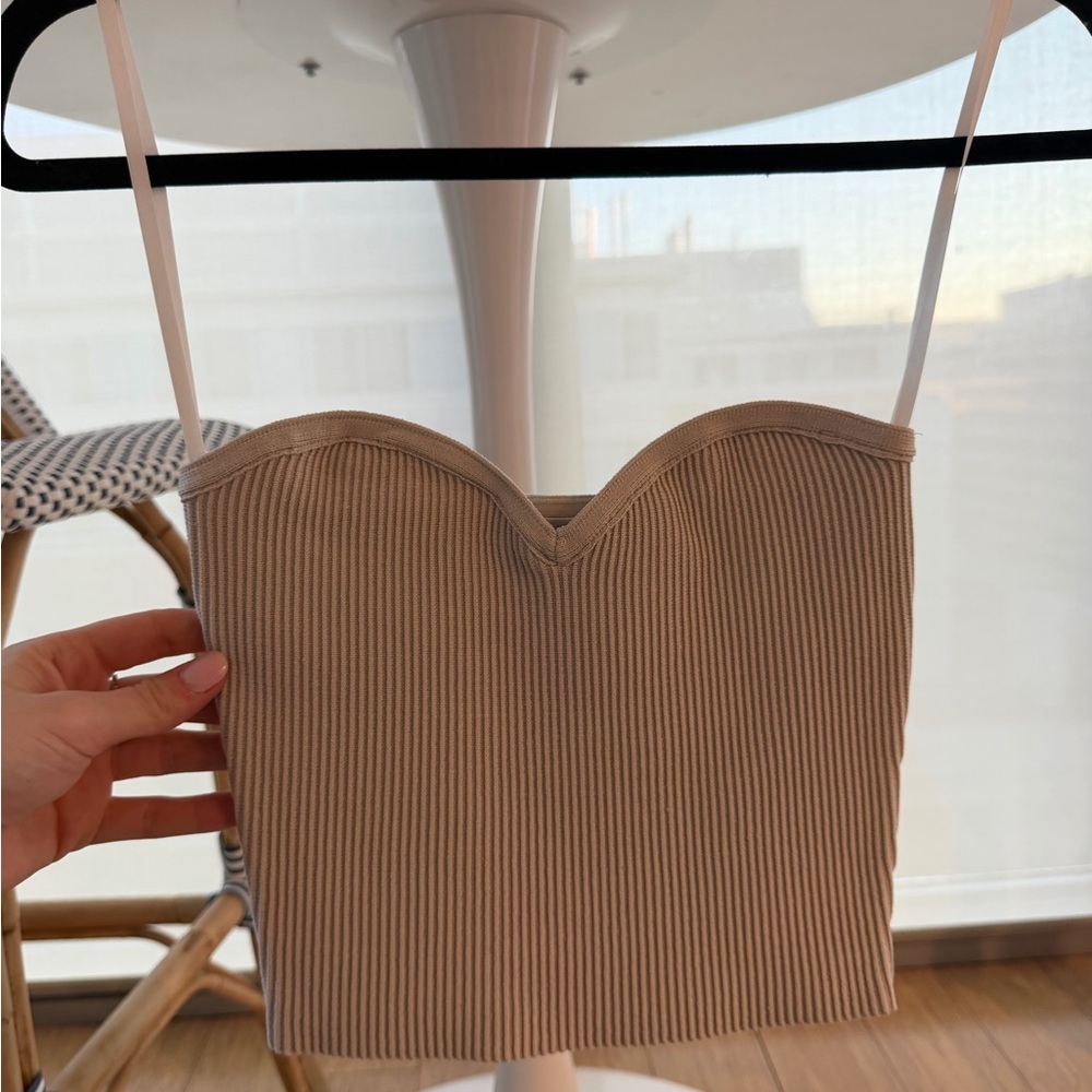 Aritzia Cream Ribbed Strapless Top